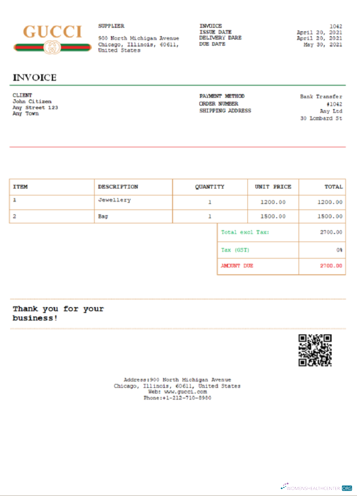 Download USA Gucci invoice template Photoshop template